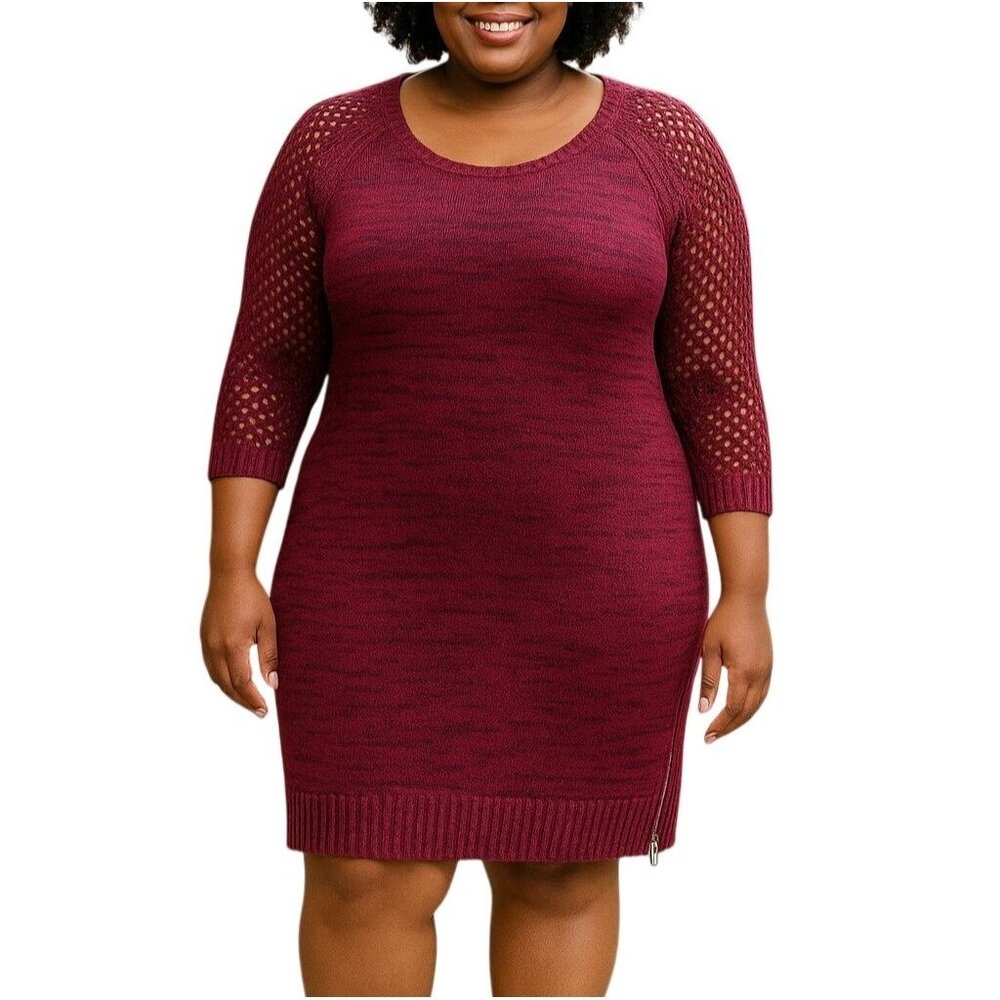 Maurices Size Large Knit Sweater Dress Womens Burgundy Side Zippers Black Lining